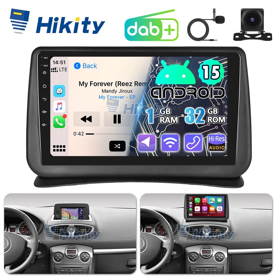 DAB+ Apple CarPlay Android 15 Autoradio GPS Navi WiFi RDS BT Für Renault Clio 3 - Bild 1 von 4
