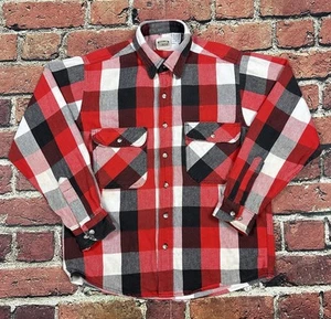 Vintage Five Brother Flannel Shirt Men’s Medium Red Plaid Heavyweight Distressed - Picture 1 of 12
