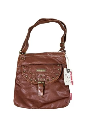 Unionbay Crossbody Bag Cognac Brown Faux Leather Studded Buckle Purse NWT - Image 1 of 4