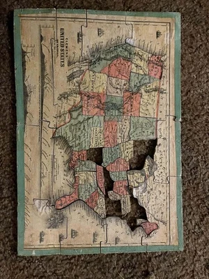 1883 Antique Double-Sided Wooden Puzzle – White Sewing Machine Ad & U.S. Map... - Image 1 of 4