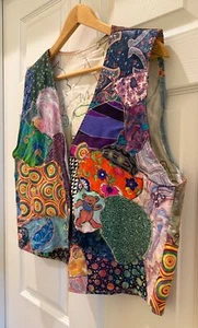 Grateful Dead-Inspired Patchwork Handmade Vest Mens Size M Psychedelic Design Co - Picture 1 of 10