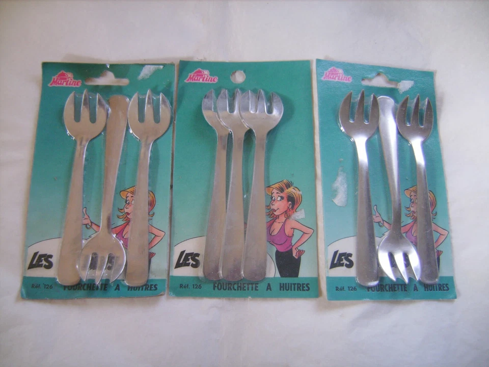 Lot de 9 fourchettes à huitres en inox "Martine" longueur 13 cm neuves emb. - Photo 1/1