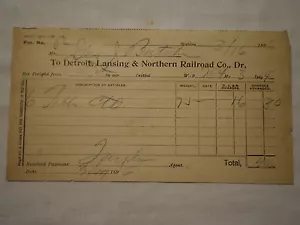 ANTIKE 1896 DETROIT LANSING & NORTHERN RAILROAD COMPANY GÜTERRECHNUNG - Bild 1 von 7