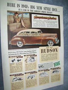 1941 Hudson Six DeLuxe Sedan mid-size-mag car ad -"Symphonic Styling" - Picture 1 of 1