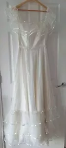 Vintage 1970s 80s Tiered Tulle Polka Dot Bridal Wedding Dress W70cm UK6 8 G8 - Picture 1 of 5
