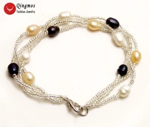 Mehrfarbiges 5-6 mm Reis natürliche Perlen & Kristall Handarbeit gewebtes Armband für Frauen - Bild 1 von 6