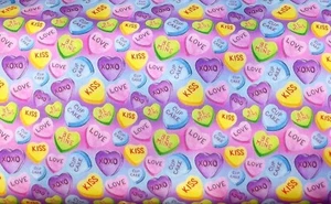Love Hearts Sweetie Fabric 100% Cotton 135cm wide Pink - Picture 1 of 2
