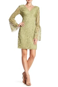 Vestido de encaje Betsey Johnson para mujer talla 4 verde mangas campana cuello en V cintura imperio - Imagen 1 de 10