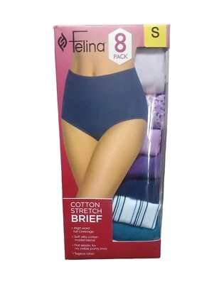 Paquete de 8 bragas elásticas de algodón Felina para mujer cintura alta talla S nuevas en caja  Foto 1 de 3