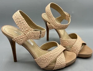 Diane von Furstenberg DVF Braided Woven Pale Pink Stiletto Heel Sandals US 8.5 - Picture 1 of 10