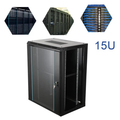 15U Wall Mount Network Server Cabinet Rack Enclosure Glass Door Lock for 19" IT - Image 1 of 4