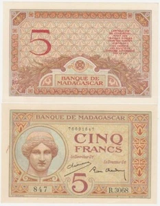 Madagascar - 5 Francs 1937 aUNC- P. 35 Lemberg-Zp - Picture 1 of 1
