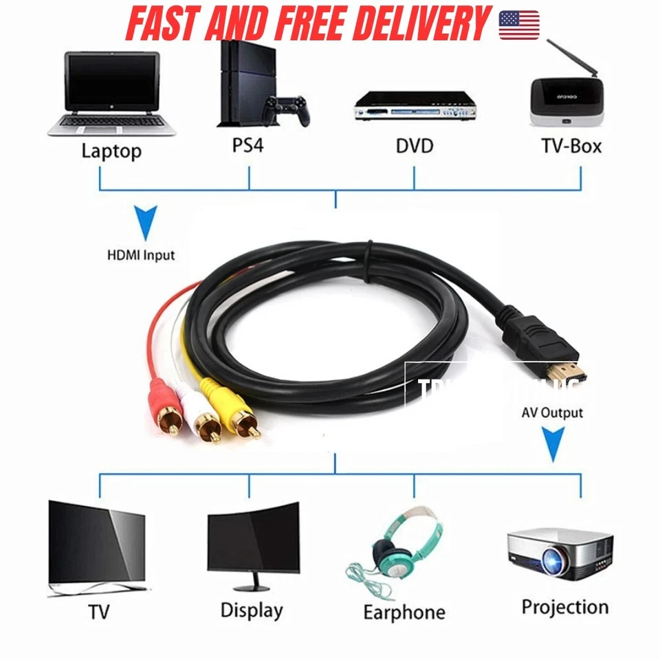 1.5M HDMI - compatible to 3 RCA Video Audio 1080P HDMI - For TV Set - Box DVD .. - Image 1 of 4