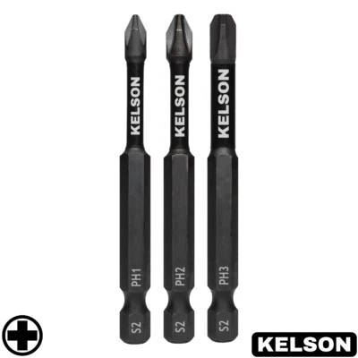 3 x Mixed 75mm Phillips PH1 PH2 PH3 Impact Screwdriver Bits Long 1/4" KELSON - Image 1 of 4