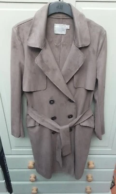 Women's Asos Brown Faux Suede Belted Trench Style Coat Size 10-12 38-40" Chest. - Image 1 of 4