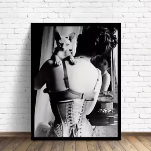 Sphynx Cat Woman Canvas Art Picture Print Black & White Large 60cm x 40cm 504 - Picture 1 of 9
