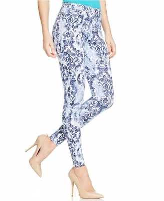NWT Women's Hue Scroll Print Super Smooth Denim Jean Legging Blue and White - Image 1 of 2