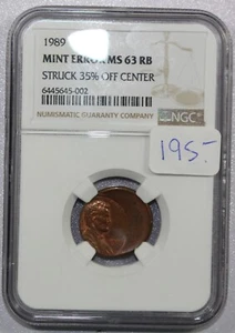 1989 LINCOLN CENT MINT ERROR MS63 RB NGC - NICE! #145 - Picture 1 of 2
