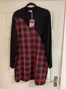 Nuova tunica Joe Browns Lagenlook rossa check buco della serratura jersey elasticizzato - taglia 18 nuova con etichette - Foto 1 di 13