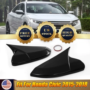 For Honda Civic 2016-2021 OX Horn Glossy Black Rear View Mirror Cover Caps - Picture 1 of 11