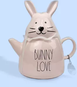 Rae Dunn BUNNY LOVE Pastel Pink Teapot Easter - Picture 1 of 6
