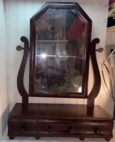 Vtg Antique Shaker Style Empire Vanity Dresser Top Jewelry Shaving Swivel Mirror Cover