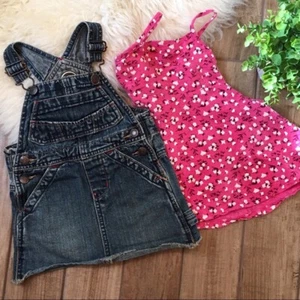 Kleinkind Mädchen 18-24 M Old Navy Paket Kleider Denim und rosa Blumen Freizeit - Bild 1 von 7