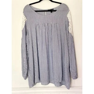 Lane Bryant Striped Lace Beachy Blouse Long Sleeves Size 22/24 2Xl-3XL a124 - Picture 1 of 14