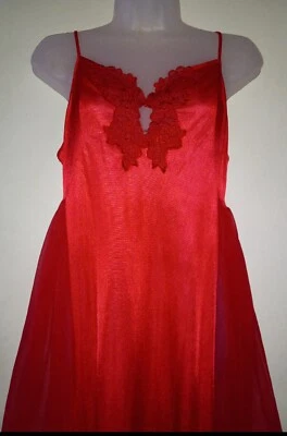 Винтажный 80-х Adonna красный чистый шифона нейлона Grand Sweep ночная рубашка белье L - Изображение 1 из 4