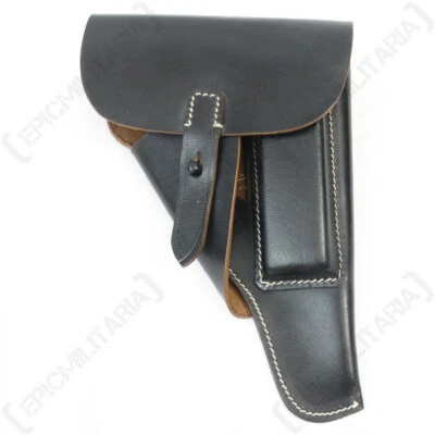 WW2 P38 Walther German Army Soft Shell Black Leather Holster - Reproduction - Image 1 of 4
