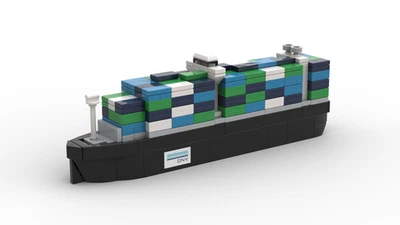 Containerschiff groß – Baustein-Style Modell mit Logo/Text Druck – Branding Set - Bild 1 von 3