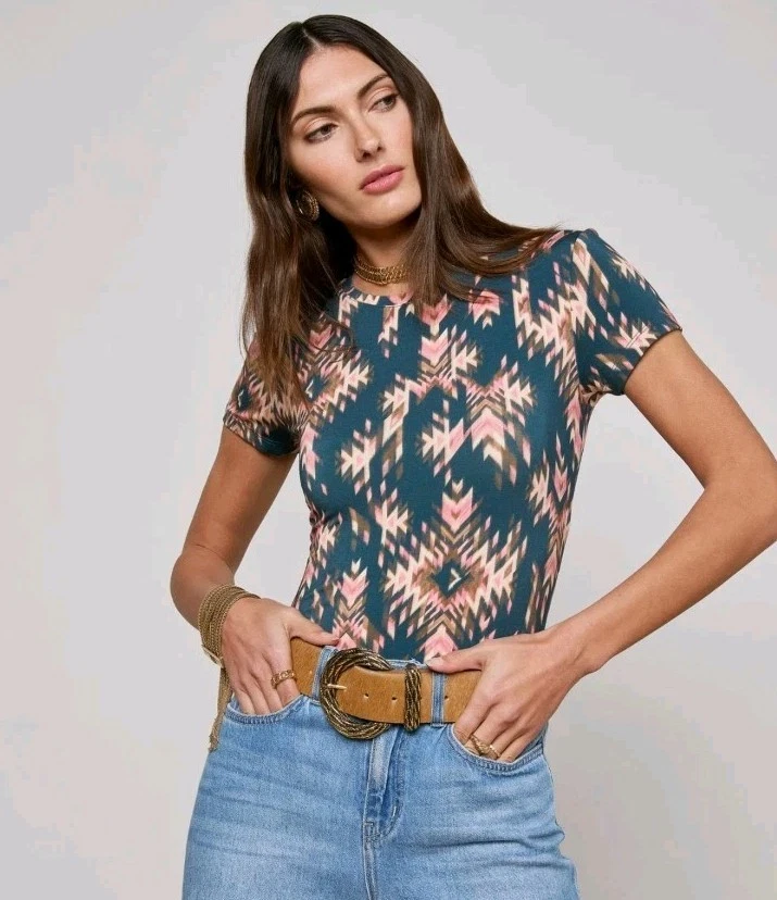 L'Agence Ressi Fitted Tee Women’s Small Pool Blue Ganado T-Shirt Southwestern