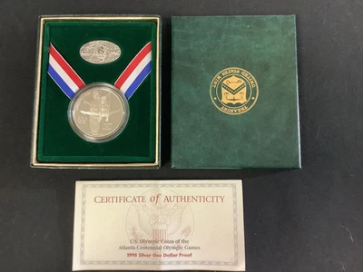 1995 Atlanta u.s. Olympic coin silver one dollar  proof box and coa - Image 1 of 4
