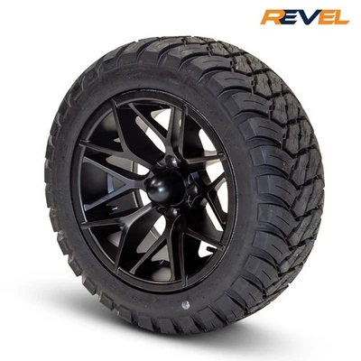 14" Satin Black Fusion Wheels on 23x10R14 Paramount MT Tires, Set of 4 Golf Cart Foto 1 de 2