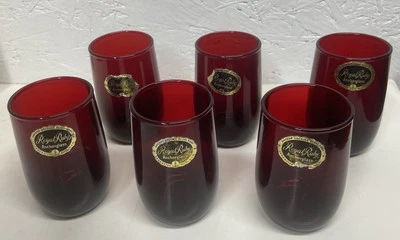 VTG Set Of 6 Royal Ruby Anchorglass Ohio USA Red Juice Anchor Hocking Glass - Image 1 of 4