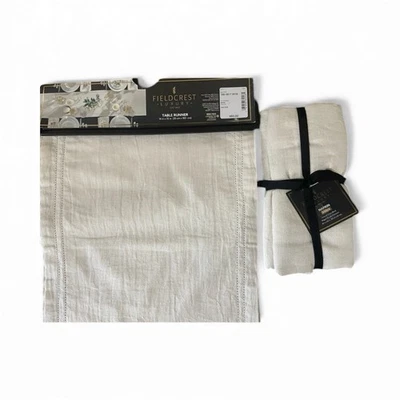 Fieldcrest Linen Cotton Table Runner & Napkin Set Neutral Farmhouse Luxury - Image 1 of 4