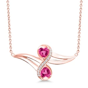 1.33 Ct Pink and White Created Sapphire 18K Rose Gold Plated Silver Necklace - Picture 1 of 4