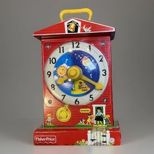 Fisher Price 2009 Spieluhr Lehruhr Spielzeug Mattel - rot alles funktioniert gebraucht - Bild 1 von 9