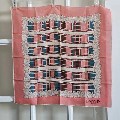De Colección Lanvin Francia Bufanda de Seda Floral Coral Mantón Estola Pañuelo para el Cuello Foto 1 de 4