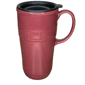 Longaberger Woven Traditions Ceramic Travel Coffee Mug w/Lid Paprika EUC 16 OZ - Picture 1 of 9