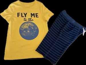 Tea Collection Fly Me To The Moon Shirt Short Set 12 EUC - Picture 1 of 4