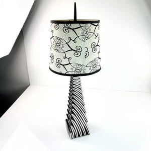 Vtg Art Deco Ceramic Table Lamp Geometric Zigzag Mod Shade 32 Inch Brandeis - Picture 1 of 24