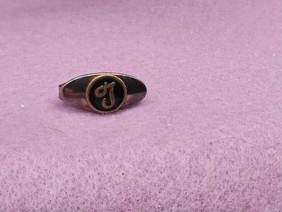 Vintage Initial  Tie Clip Gold & Black Enamel Monogram T - Image 1 of 3