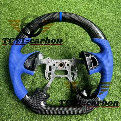 Blue Leather Carbon Fiber Steering Wheel Fit for Acura TL 2003-2007 with Trim - Image 1 of 4
