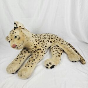 Large Steiff Ocelot Leopard Cat Plush Vintage Green Eyes With Ripped Ear 28"