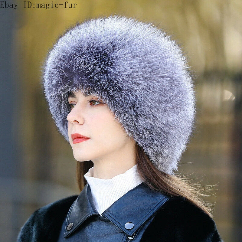 Sombrero de piel de zorro real ruso Ushanka Trampero Sombrero Invierno Cálido Cosaco Esquí Bowler Gorra Foto 1 de 1