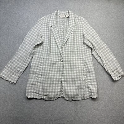 Blazer de lino Cynthia Rowley gris medio a cuadros un botón informal elegante ropa de verano Foto 1 de 4