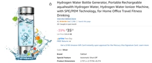 Generador de botellas de agua de hidrógeno portátil recargable Aquahealth agua de hidrógeno - Imagen 1 de 8