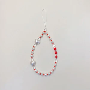 Fashion Red Heart Beaded Mobile Phone Chain Universal Phone Wrist Strap Gifts - Zdjęcie 1 z 6