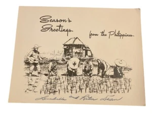 1955 Seasons Greetings From Philippines Art Workers Rice Field Guitar Card FPE - Picture 1 of 2